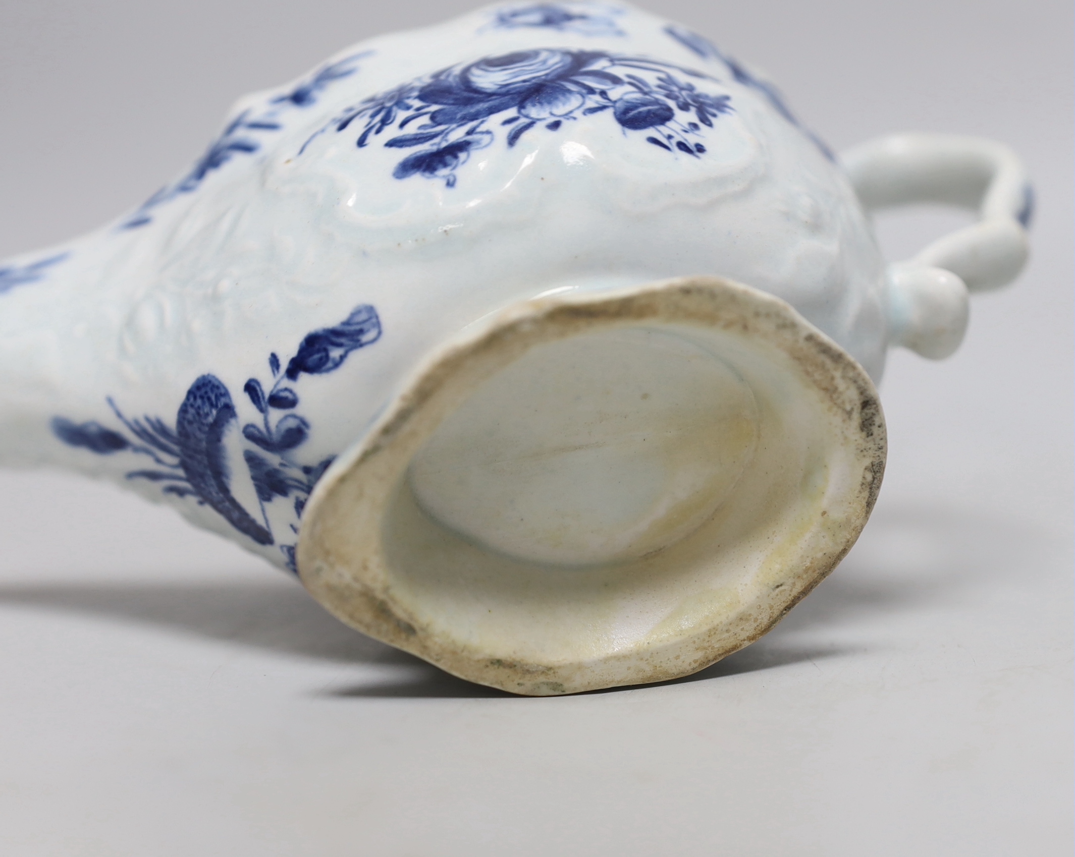 A Bow blue and white sauceboat, c.1760-5